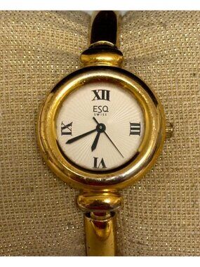 ESQ Swiss Women Watch Gold Tone Bangle Band 25MM Round Dial New Battery 6"